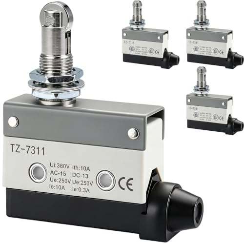 DAOKAI Horizontal Limit Switch TZ-7311 Parallel Roller Plunger Actuator 4pc | Momentray,AC 380V 10A Single Pole Industrial Mechanical Position Switch,for CNC, Conveyor, Automation Equipment
