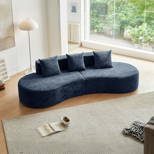 Bladez Moderno divano curvo a 3 posti in velluto ciniglia, divano ad angolo modulare con seduta profonda, divano recisito imbottito elegante divano per soggiorno e appartamento, facile da montare (blu