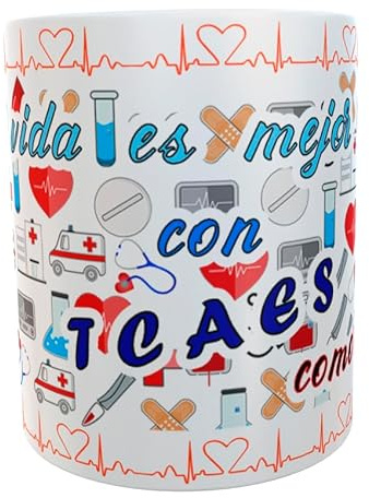 Siempre en tu mano Taza Personalizada TCAES. Frase La vida es mejor con TCAES como tú. Y tirita con NOMBRE. Taza de Cerámica.