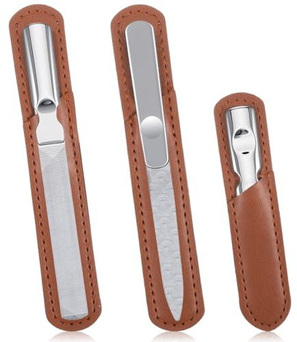 3 PCS Metal Nail Files Stainless Steel Nail-File Metal Fingernail Double Sided Toe Nails Files with Anti-Slip Handle for Thick Nails Natural Nail Women Men Travel Home Salon