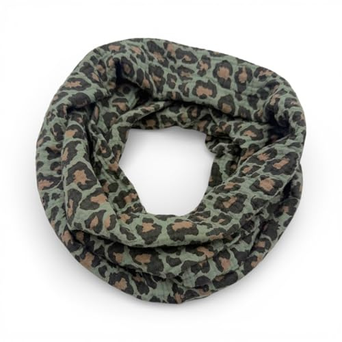 Damen Musselin Loop Schal Leo Print Frühling Herbst Made in Italy