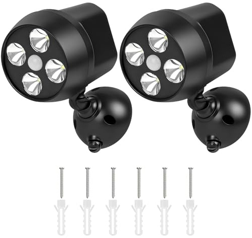 URAQT Bewegungsmelder für Aussen, 2er-Pack 600LM LED Sicherheitsleuchte Batteriebetrieben Aussenlampe mit Sensor, IP65 Wasserdicht Sensorleuchte Verstellbarer Winkel für Wand Garten Garage Weg