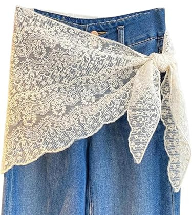 SANSIWU Women Lace Floral Sarong Wrap Boho Tie Up Side Tassel Hem Skirts Vintage Fairy Layered Skirt Y2K Accessories (D-White1, One Size)