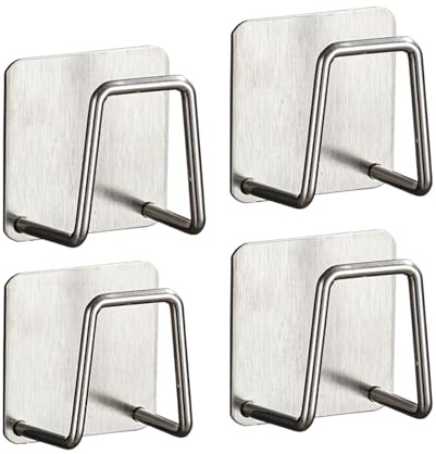 ZEBKEL 4 Pcs Soporte para Estropajos Autoadhesivo Soporte de Esponja de Cocina Porta Estropajos de Acero Inoxidable Gancho Adhesivo Organizador para Fregadero Accesorios de Cocina y Baño