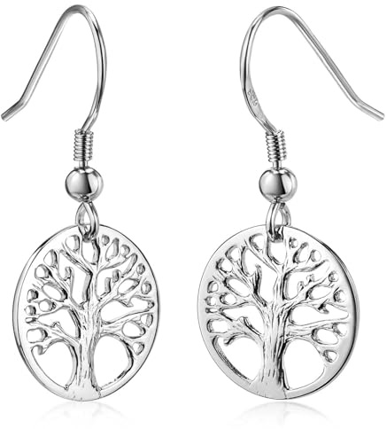 Damen Ohrhänger Silber 925 Lebensbaum Ohrringe hängend Ø 14mm rund SO-99 | Pendelohhringe Baum des Lebens rhodiniert oder vergoldet incl Geschenk Box von MATERIA by Matthias Wagner