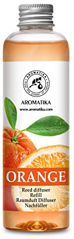 Raumduft Nachfüllflasche 200ml mit Natürlich Ätherischen Orangenöl - Beste für Aromatherapie - SPA - Haus - Bad - Büro - Fitness Club - Restaurant - Boutique - Raumduft Refill Orangenöl von Aromatika