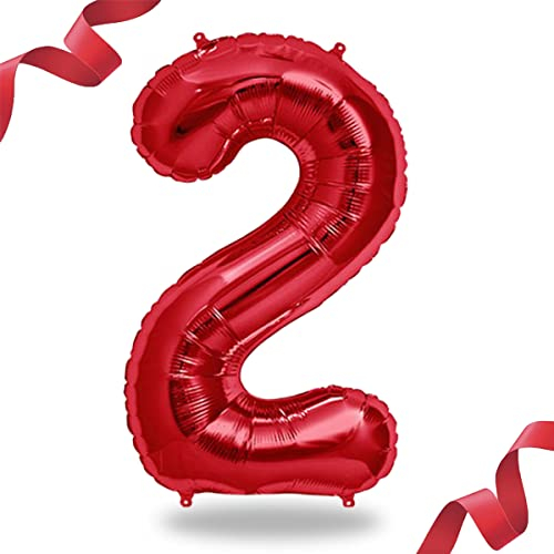 FUNXGO® Ballon Décoration Anniversaire 2 Ans - Numéro 2 en Rouge - Deco pour Fille ou Garçon - Gonflable à l'Hélium - Célébration Éblouissante