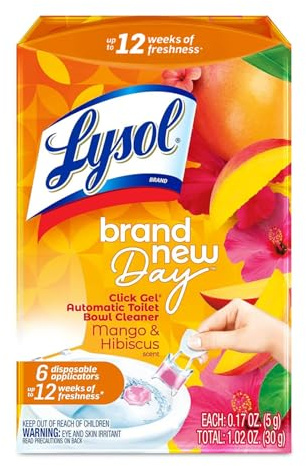 Lysol Click Gel Automatic Toilet Bowl Cleaner, Toilet Gel Stamp, Toilet Freshener, Bathroom Essentials, Refreshing Mango & Hibiscus Scent, 6 Count (Pack of 1)