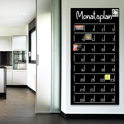 E&R Monatsplaner | Magnet Tafel Folie schwarz | beschreibbar, abwischbar, magnetisch | Selbstklebende Tafelfolie Wochenplaner (90x40 cm, Für Kreide)