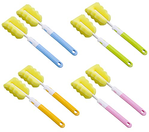 8 Pezzi Spazzola di Bottiglia, Lavabottiglie Pennello, Spazzola per la Pulizia Delle Bottiglie di Spugna, Spazzola per la Pulizia Delle Bottiglie, per Tazze e Bollitori (Arancione, Blu, Verde, Rosa)
