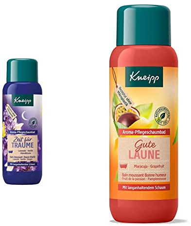 Kneipp Aroma-Pflegeschaumbad Zeit für Träume Lavendel Vanille und Abendblume, 1er Pack (1 x 400 ml) & Aroma-Pflegeschaumbad Gute Laune, 1er Pack (1 x 400 ml)