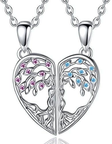 AB Viking Crafts Colgante de plata 925 con forma de corazón para parejas, con 2 cadenas de acero inoxidable y bolsa para joyas, mejores amigas, hermanas, madre, hija, amistad, amor, 2 x (11 x 30 x 2,5