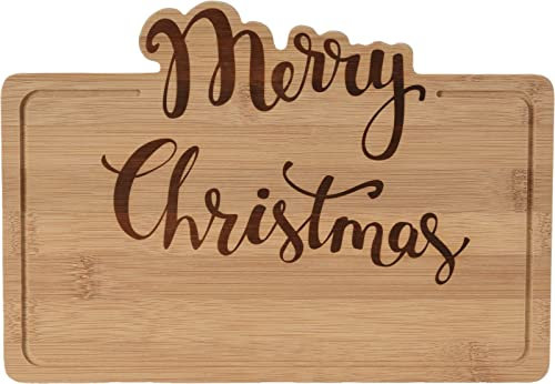 MIJOMA Schneidebrett Weihnachten Holz 25x17 cm - Frühstücksbrett mit Gravur „Merry Christmas“ – Dekoratives Küchenbrett für Familie & Freunde, Weihnachtsdekoration