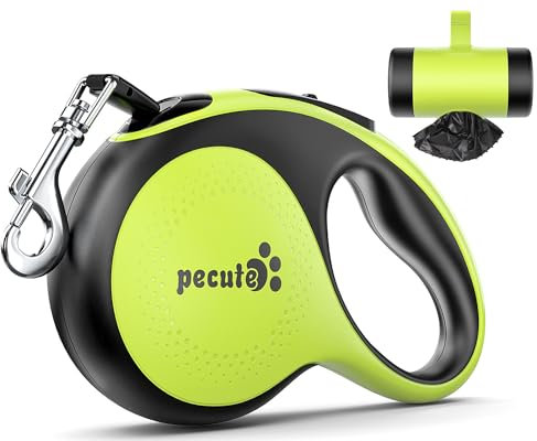Pecute Retractable Dog Leash with Poo Bag Holder, 8m/26.2ft Dog Leash with 360° Tangle-Free Extended, Anti-Slip Handle and Quick Brake Button, Suitable for Dogs Up to 110lbs/50kg in Weight