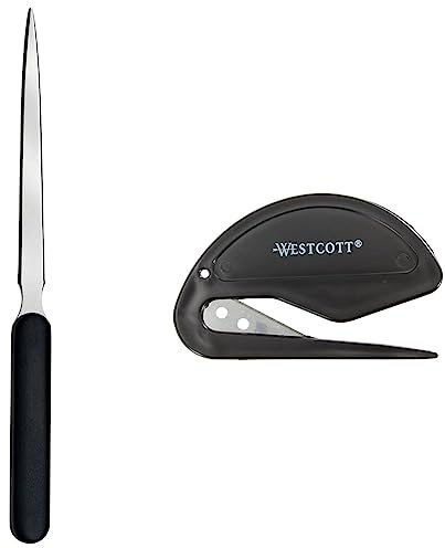 Westcott E-29692 00 Brieföffner Kunststoffgriff, 19 cm, schwarz & E-29699 00 Brieföffner mit Metallklinge