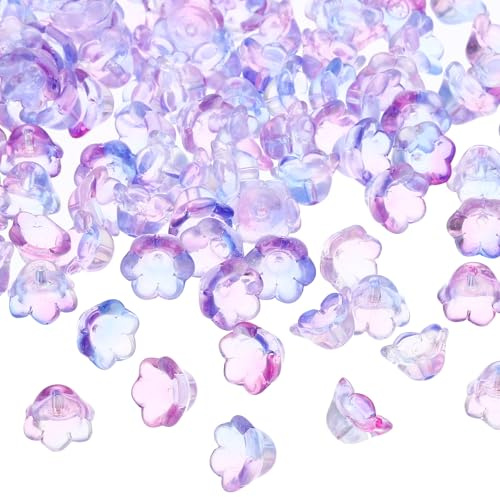 PATIKIL Perline a Forma di Fiore a Tromba in Vetro, 100pz Ciondolo Perline Forma Fiore Sfumato per Creazione Gioielli Fai Da Te Bracciali Orecchini Collane Decorazioni, Blu, Viola
