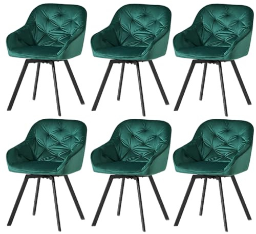 CLIPOP Samt Esszimmerstühle Drehbar Set,Gepolstert Sessel Küchenstuhl mit Armlehne Freizeit Polsterstuhl Bequem Sitz Drehstuhl für Esszimmer Wohnzimmer Büro (3, Grün)