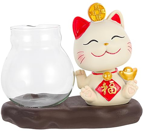 SUPVOX La coltura del gatto fortunato office ufficio soprammobile casa decorazione casa vasi per piante vaso per piante grasse lampada vaso di fiori idroponico Bicchiere