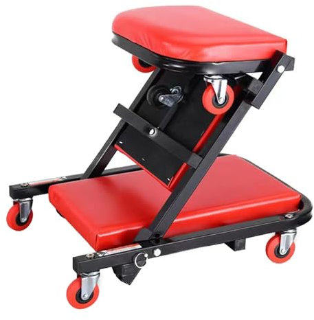 LCQSYE hocker mit Rollen 36-Zoll-Klapp-Auto-Reparatur-Bett Auto-Wartungs-Werkbank Stuhl Auto-Werkstatt-Bank Räder Roller Auto Werkstatt Rollhocker(RED)