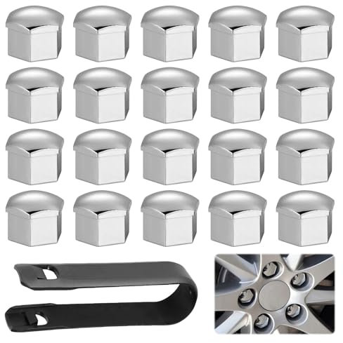 WZWZO Cache Ecrou 17mm, 20 Pièces Cache Ecrou, Cache Boulon, Capuchon Ecrou, C Ache-écrous de Roue de Voiture pour Automobile, C Ache-écrou de Roue pour Automobile avec Outil Demontage (Argent)
