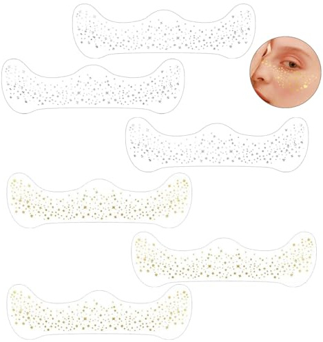 TSUOUKL 6 Tatuaggi Temporanei per Viso con Lentiggini – 3 Oro + 3 Argento, Resistenti all'Acqua, Stelle Dorate e Punti, Perfetti per Festival, Feste, Makeup, Lentiggini, Henna Freckles