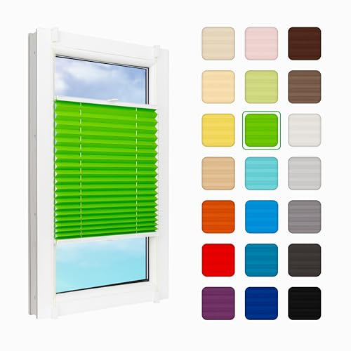 MakoStyl Fenster Plissee Innen ohne Bohren - B 45 H 130 cm Klemmfix Grün Plisee - 100 g/m2 Plissees Faltrollos - 50% Verdunkelung Blissett Rollo - Blickdicht Klemmplisseeses