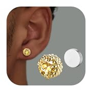 SLLAISS Pendientes de Iman para Hombre Mujer Pendientes Magnéticos con Circonia Cúbica 8mm Non Piercing Magnetic Earrings Clip on Studs Fake Piercing Ear Pendiente Iman Oro
