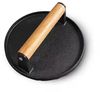 Aunewmei Kitchen Tools 5.7Cast Iron Smashed Burger Press, Round Flat Edge Grill Press for Crispy Smash Burgers Burger Tool for Grill and Griddle BBQs and Tailgates Gifts for Men and BBQ Enthusiasts