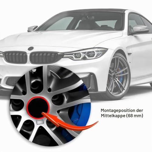Tapacubos de 68 mm, adecuado para llantas de aleación con diámetro interior 68 mm, 4 unidades (azul y blanco)