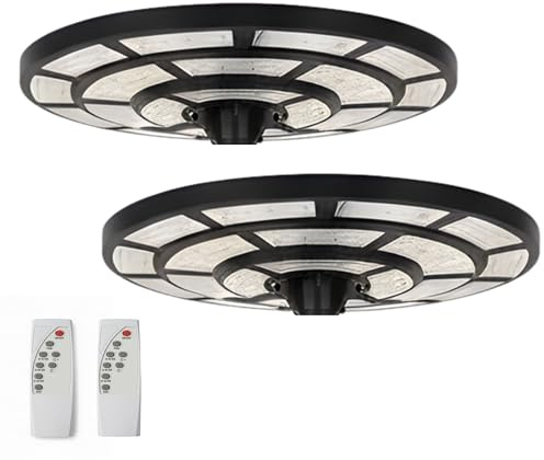 YASTA 2 Pezzi Lampione Solare LED Esterno 2000W UFO PRO Ø 61cm Luce Fredda 6500k Faro LED Stradale IP67 360° Illuminazione con Sensore di Movimento e Crepuscolare Per Grandi Aree Piazzale e Strade (2)