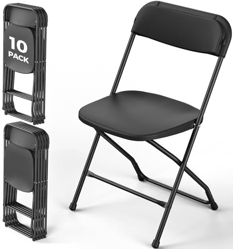 Folding Chairs 10 Pack, Black Folding Chairs for Outdoor Indoor, Plastic Folding Chairs with Sturdy Metal Frame, 350 lbs Capacity Portable Foldable Chair for Wedding, Garden, Patio, Events