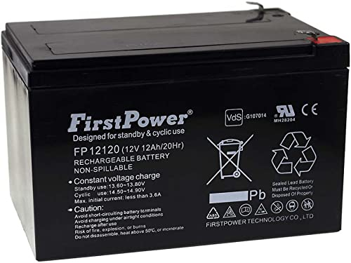 Batteria First Power al Gel di piombo per: Sedie a rotelle, Scooters elettrici, veicoli elettrici 12Ah 12V VdS, 12V, Lead-Acid