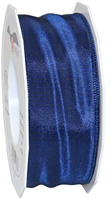 PRÄSENT Lyon Band mit Drahtkante Marineblau, 25 m Dekoband zum Verzieren & Basteln, 40 mm Breite, leicht biegsames Schleifenband, für Festliche Dekos zu besonderen Anlässen