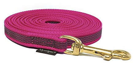 Mystique® Gummierte Schleppleine 15mm mit Handschlaufe Messing Karabiner Purpur 7,5m