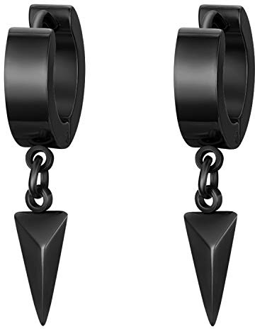 Flongo Damen Ohrringe Herren Ohrstecker Creolen, Edelstahl Ohrkette Stecker Gold Schwarz Blau Silber Anhänger Hängende Dreieck Triangel Tropfen Ohrringe Männer Frauen