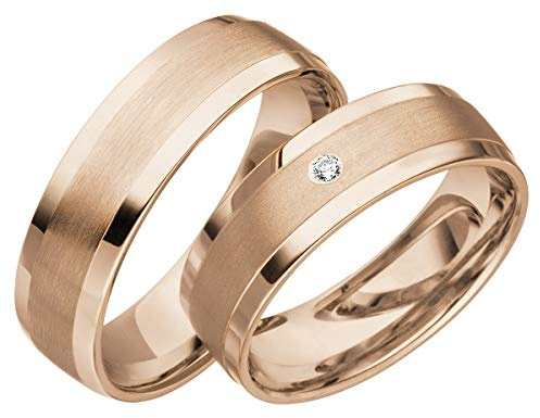 JC Trauringe 2X Trauringe/Eheringe Gold-Rotgold in Top-Qualität (Steinbesatz/Gravur/Ringmaßband/Etui) C046 (18 Karat (750) Rotgold)