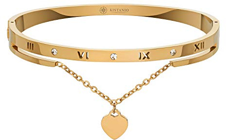 Kistanio Damen Armreif Heart Pendant mit Zirkonia Steinen und Herz Kettchen