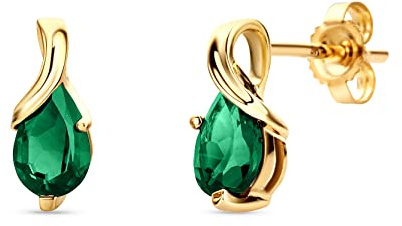 Orovi–Ohrringe Tropfenform aus 9 Karat Gelbgold/Weißgold(375)mit Rubin/Saphir/Aquamarin/Smaragd/Amethyst/Topas Gold Ohrstecker Damen mit Edelstein Goldohrringe allergenfrei & handgemacht(10 x 4.5 mm)