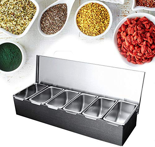 TFCFL YISSALE Contenedor de Ingredientes Acero Inoxidable 6 Insertos Caja de Ingredientes Cajas de Especias Gastronomía Mezcla 45,5 * 15 * 9 cm