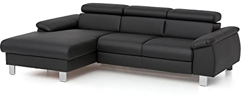 Mivano Ecksofa Micky mit Recamiere / L-Form-Sofa mit Schlaffunktion, Bettkasten und Kopfteilverstellung / 244 x 72 x 166 / Kunstleder, Schwarz