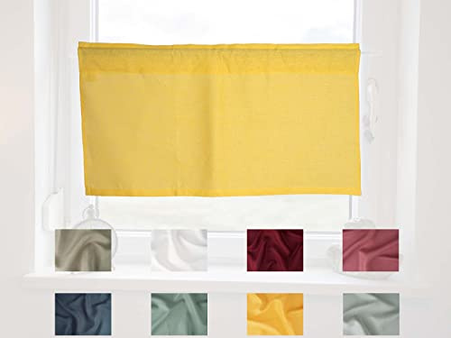 beties Leinen Scheibengardine ca. 45x85 cm Bistrogardine 100% Leinen im Landhausstil mit Tunnelzug Landhaus Kurzgardine Küche Vorhang (Zitronen-gelb)