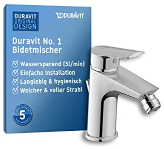 Duravit No.1 Einhebel-Bidetarmatur (Auslauf Höhe 75 mm), Bidetmischer mit Zugstangen-Ablaufgarnitur, Chrom
