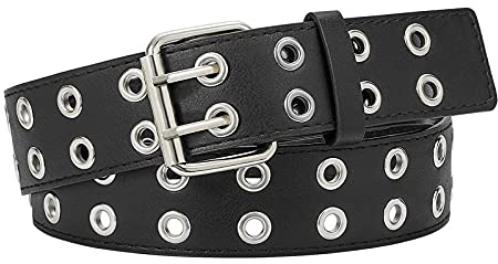 LEACOOLKEY Doppelloch Nietengürtel, Punk Hip Hop Rock Gürtel für Damen