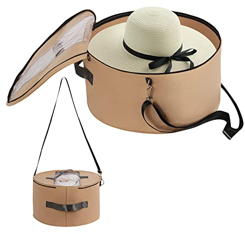 LITLANDSTAR Hut-Organizer für Damen und Herren, runde Hut-Aufbewahrungsbox, tragbarer Hutbehälter aus Filz, Huthalter mit staubdichtem Deckel, Hutablage für Schrank oder Reise (17 D x 10 H, Khaki)