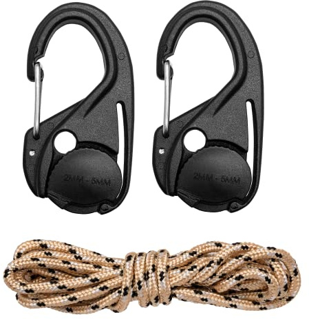 NEO TOOLS 2er-Set Kordelspanner + Paracord-Kordel 3,5 mm x 2,4 m; Universalwerkzeug; geeignet für Kordel 2-5 mm; Körper aus Nylon, Schnalle aus Stahl; ermöglicht das Fixieren und Einhaken der Kordel