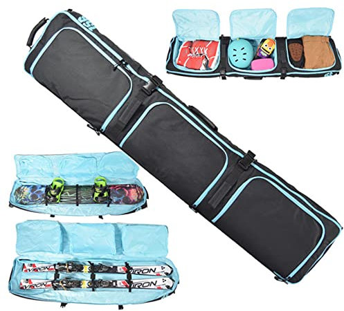 Multifunktionale, gepolsterte Skireise-, Kletter-, Campingtasche mit Rad/ohne Rad, Einzel-Doppel-Snowboardtasche mit 3 Aufbewahrungsfächern, Ski-Aufbewahrungstasche, herv