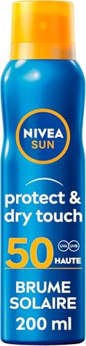 NIVEA SUN Brume solaire Protect & Dry Touch FPS 50 (1x200 ml), Protection anti UV 100% transparente résistante à l’eau, écran solaire non gras absorption rapide