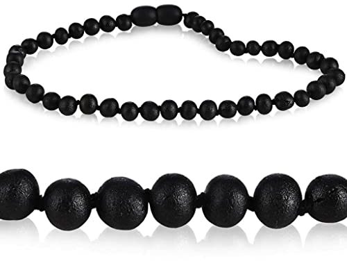 Amber Seven Rohe schwarze baltische Bernsteinkette | rohe schwarze kirschfarbene Bernsteinkette | drei Größen 32, 38, 45 cm | 5 mm Bernsteinperlen | Halskette aus natürlichen Bernsteinperlen (45 cm)