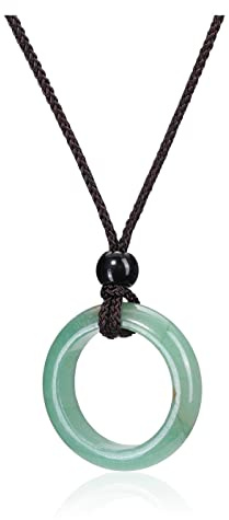 Jovivi Healing Crystal Pendant Necklace Women Natural Green Aventurine Crystals Gemstones Quartz Round Stone Cord Necklace Adjustable Jewellery Gifts Men