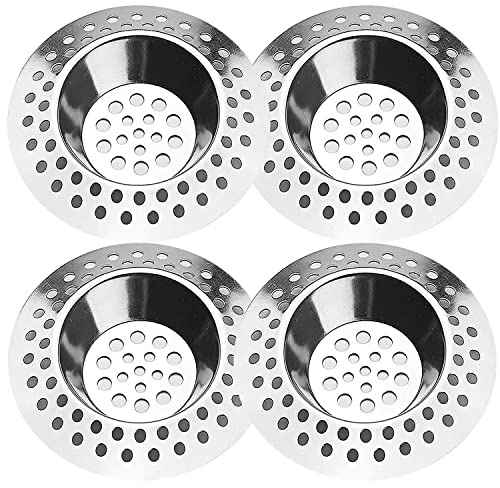 Tomario Stainless Steel Kitchen Sink Strainer Plug, Standard Strainer Drain Protector Hair/Food Catcher for Bathroom, Kitchen, Shower (External Diameter 7cm, Inner Diameter 3.3cm, Pack of 4)